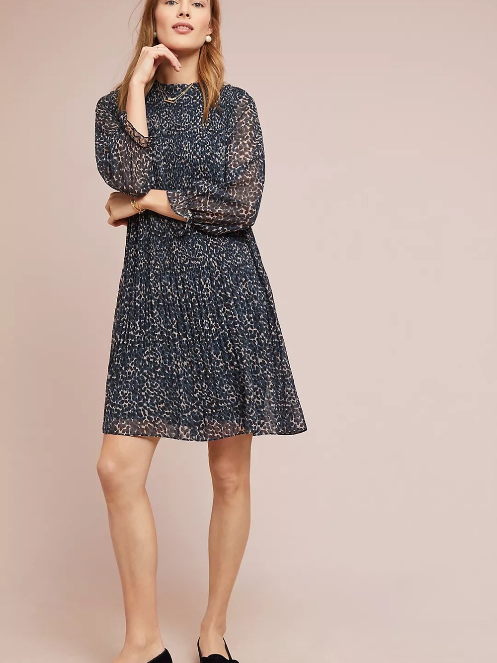 Anthropologie Seen Worn Kept Rian Dress Womens 4 Leopard Pleated Chiffon SWK